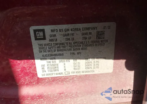 2022 Buick Encore Awd Preferred z USA, uszkodzony, nr VIN KL4CJESM4NB549648